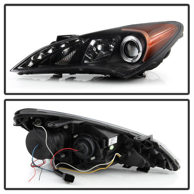 LED Halo Black DRL Projector Headlights <br>10-12 Hyundai Genesis Coupe Genesis