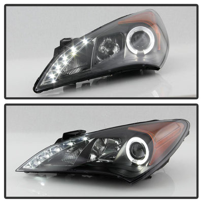 LED Halo Black DRL Projector Headlights <br>10-12 Hyundai Genesis Coupe Genesis