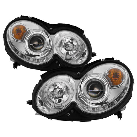 LED Halo Chrome DRL Projector Headlights <br>03-05 Mercedes-Benz CLK-Series