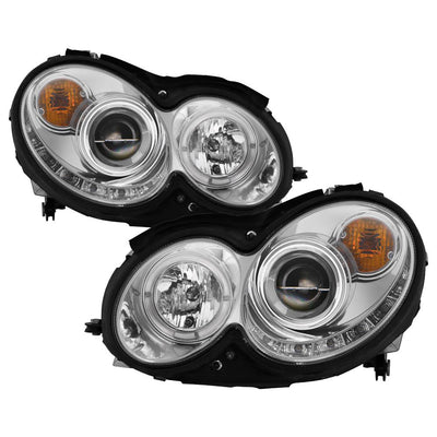 LED Halo Chrome DRL Projector Headlights <br>03-05 Mercedes-Benz CLK-Series