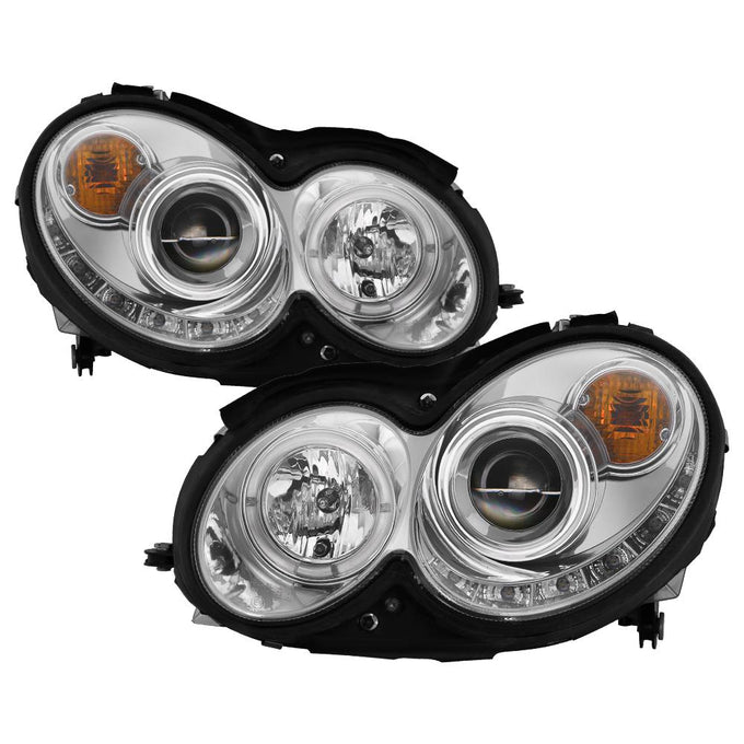 LED Halo Chrome DRL Projector Headlights <br>03-05 Mercedes-Benz CLK-Series