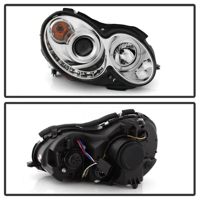 LED Halo Chrome DRL Projector Headlights <br>03-05 Mercedes-Benz CLK-Series