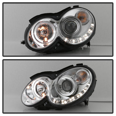 LED Halo Chrome DRL Projector Headlights <br>03-05 Mercedes-Benz CLK-Series