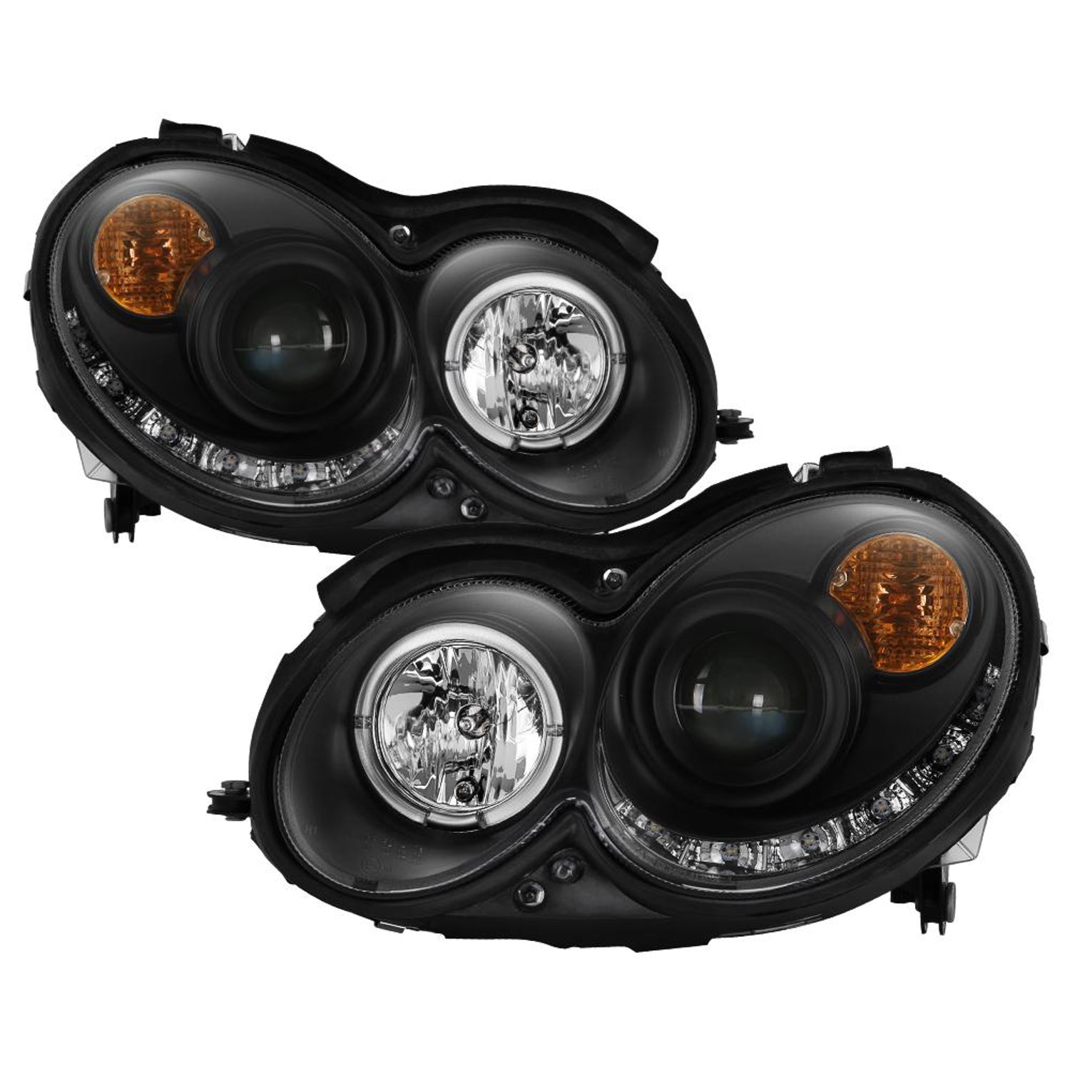 LED Halo Black DRL Projector Headlights <br>03-05 Mercedes-Benz CLK-Series