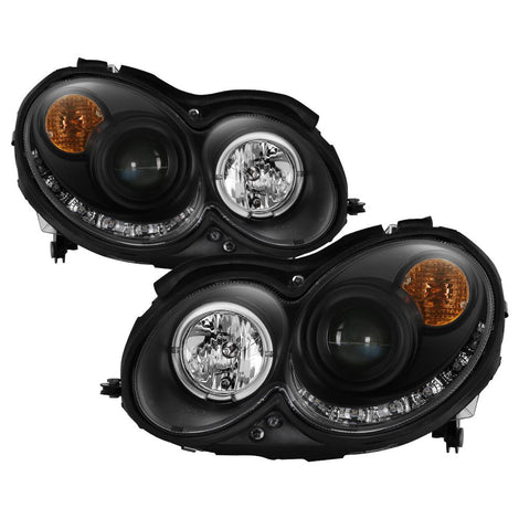 LED Halo Black DRL Projector Headlights <br>03-05 Mercedes-Benz CLK-Series