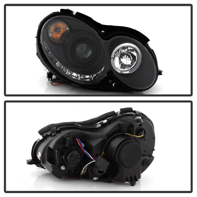 LED Halo Black DRL Projector Headlights <br>03-05 Mercedes-Benz CLK-Series