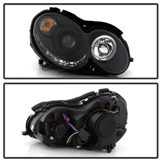 LED Halo Black DRL Projector Headlights <br>03-05 Mercedes-Benz CLK-Series