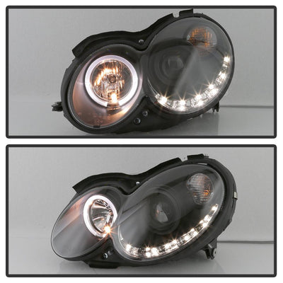 LED Halo Black DRL Projector Headlights <br>03-05 Mercedes-Benz CLK-Series