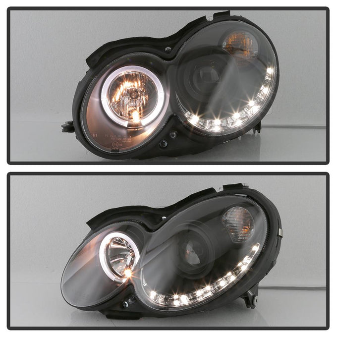 LED Halo Black DRL Projector Headlights <br>03-05 Mercedes-Benz CLK-Series