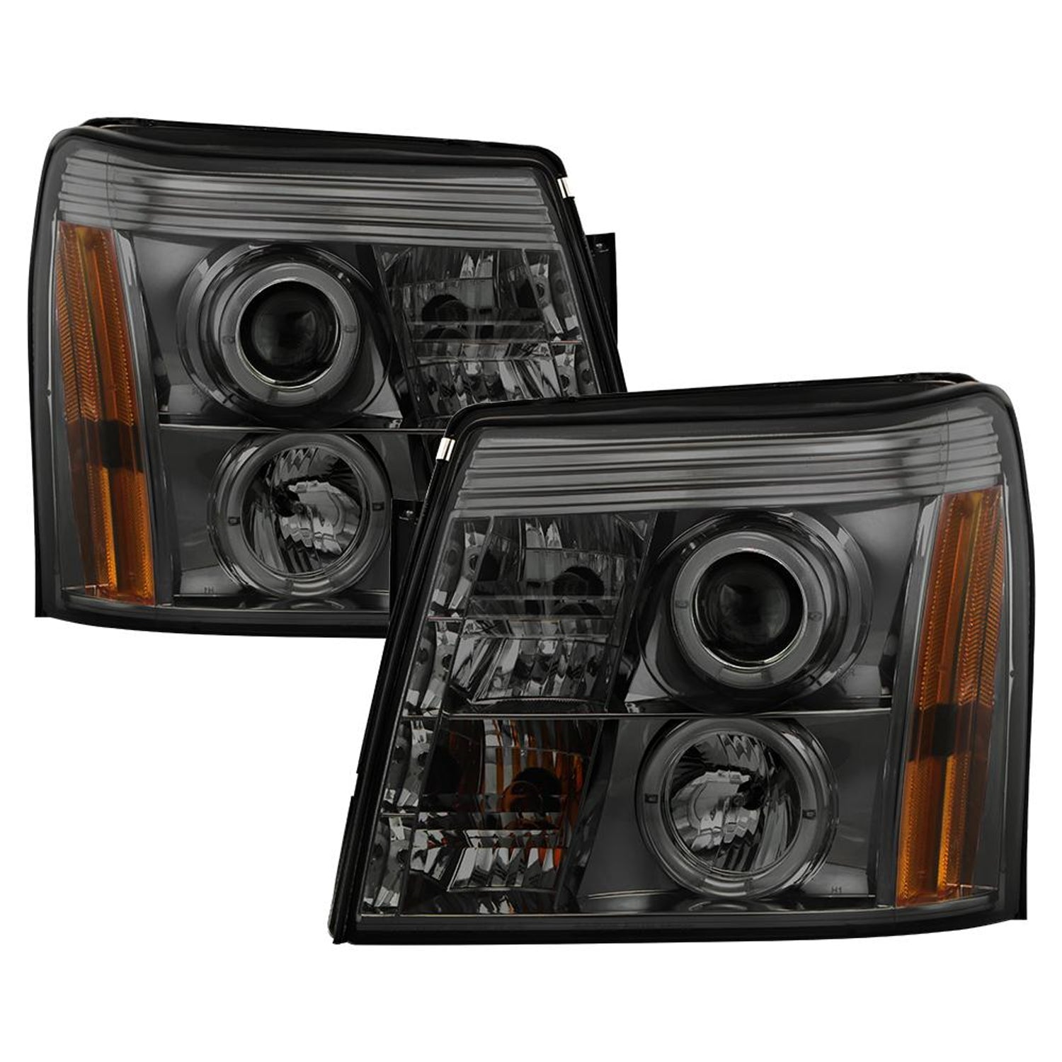 LED Halo Smoke DRL Projector Headlights <br>02-03 Cadillac Escalade Escalade EXT 03 Cadillac Escalade ESV
