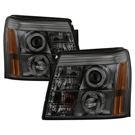 LED Halo Smoke DRL Projector Headlights <br>02-03 Cadillac Escalade Escalade EXT 03 Cadillac Escalade ESV