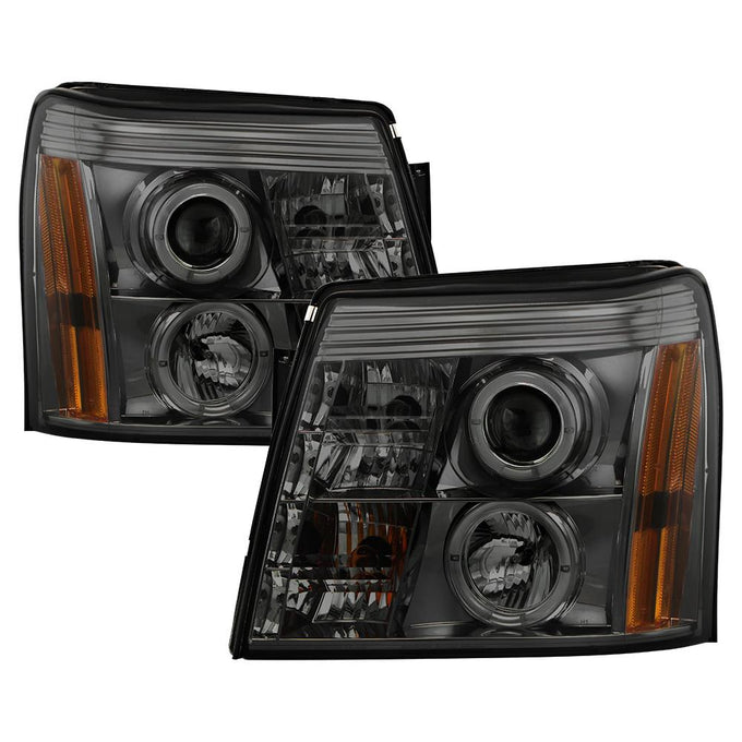LED Halo Smoke DRL Projector Headlights <br>02-03 Cadillac Escalade Escalade EXT 03 Cadillac Escalade ESV