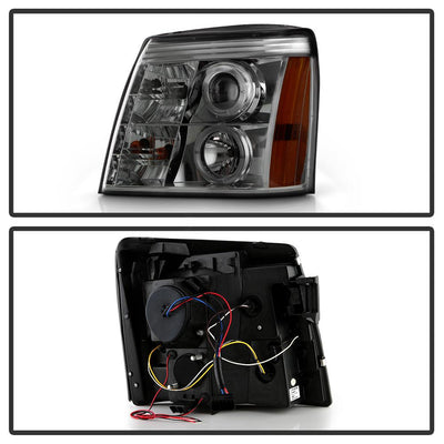 LED Halo Smoke DRL Projector Headlights <br>02-03 Cadillac Escalade Escalade EXT 03 Cadillac Escalade ESV