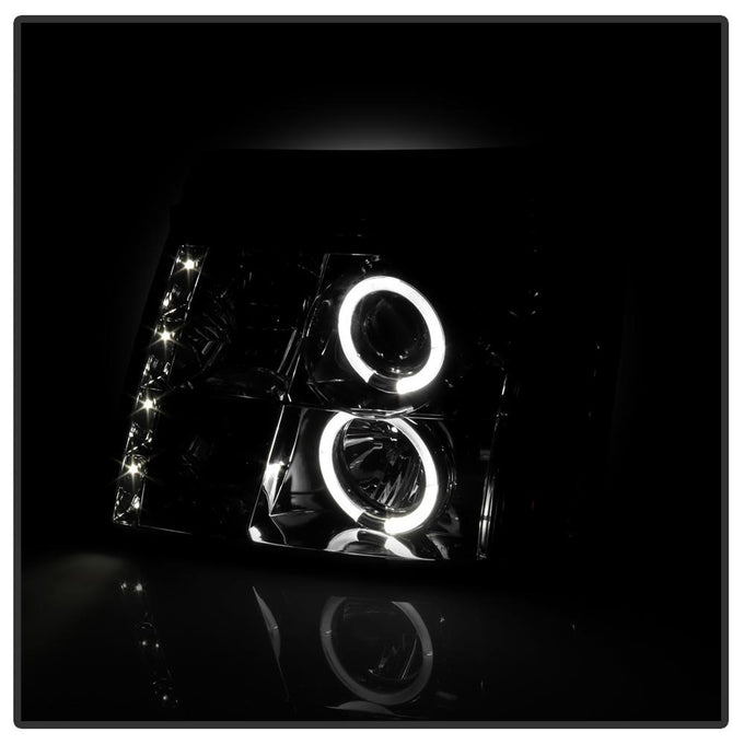LED Halo Smoke DRL Projector Headlights <br>02-03 Cadillac Escalade Escalade EXT 03 Cadillac Escalade ESV