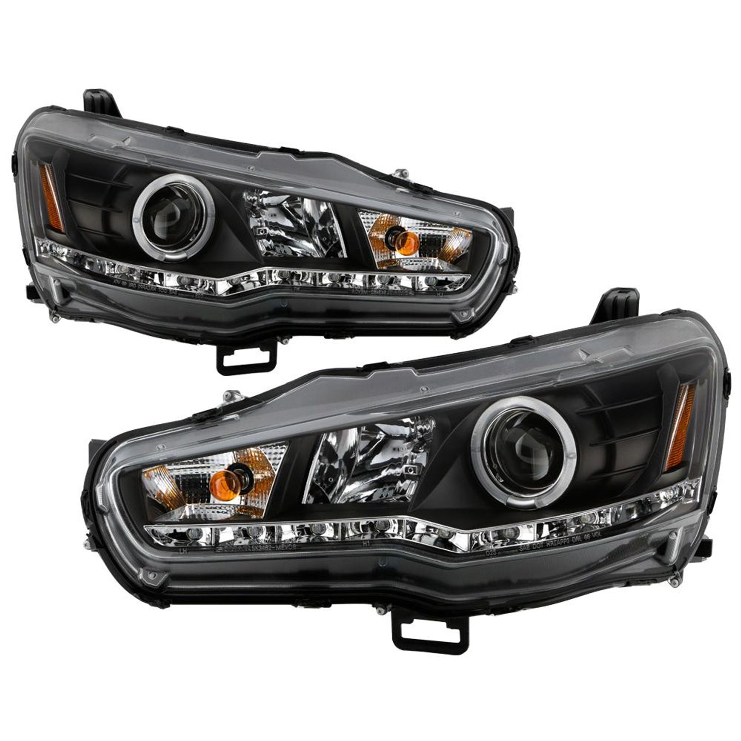 LED Halo Black DRL Projector Headlights <br>08-17 Mitsubishi Lancer