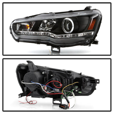 LED Halo Black DRL Projector Headlights <br>08-17 Mitsubishi Lancer