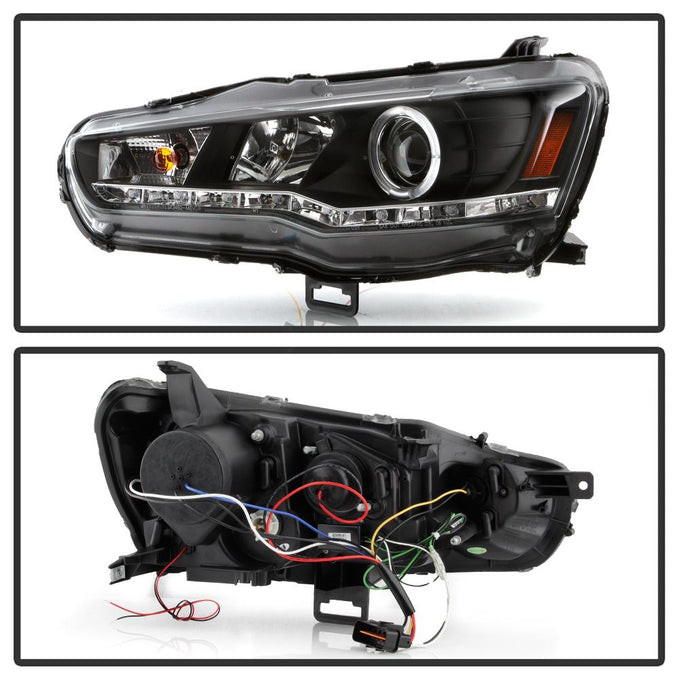 LED Halo Black DRL Projector Headlights <br>08-17 Mitsubishi Lancer