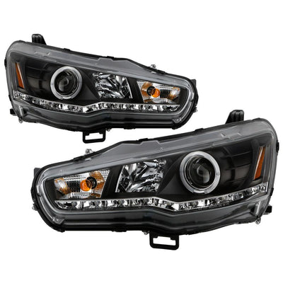 LED Halo Black DRL Projector Headlights <br>08-17 Mitsubishi Lancer