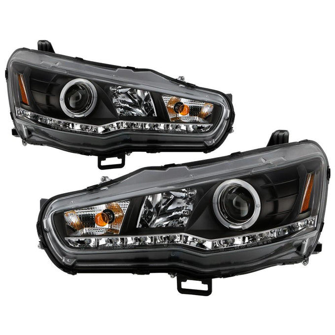 LED Halo Black DRL Projector Headlights <br>08-17 Mitsubishi Lancer