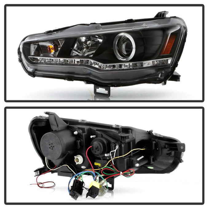 LED Halo Black DRL Projector Headlights <br>08-17 Mitsubishi Lancer