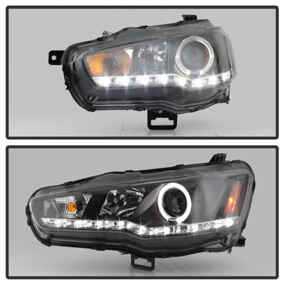 LED Halo Black DRL Projector Headlights <br>08-17 Mitsubishi Lancer