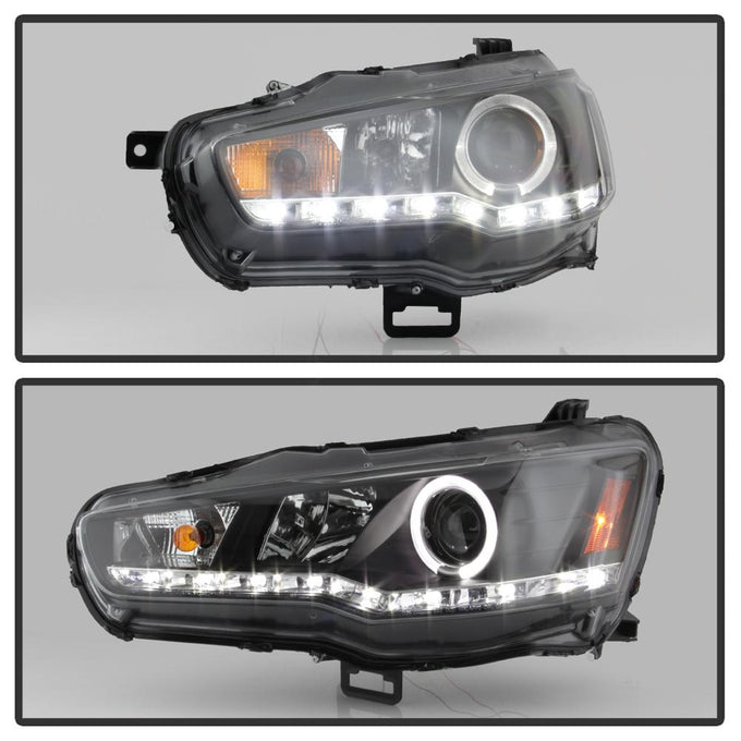LED Halo Black DRL Projector Headlights <br>08-17 Mitsubishi Lancer