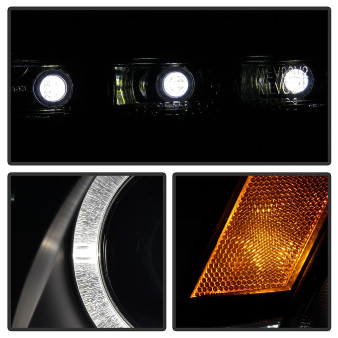 LED Halo Black DRL Projector Headlights <br>08-17 Mitsubishi Lancer
