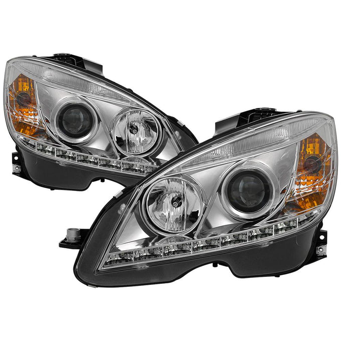 DRL Chrome Projector Headlights <br>08-11 Mercedes-Benz C63 AMG C300 C350, 08-09 C230 C280