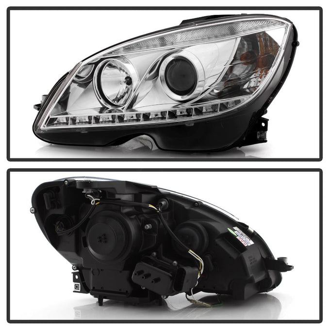 DRL Chrome Projector Headlights <br>08-11 Mercedes-Benz C63 AMG C300 C350, 08-09 C230 C280