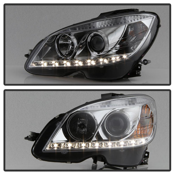 DRL Chrome Projector Headlights <br>08-11 Mercedes-Benz C63 AMG C300 C350, 08-09 C230 C280