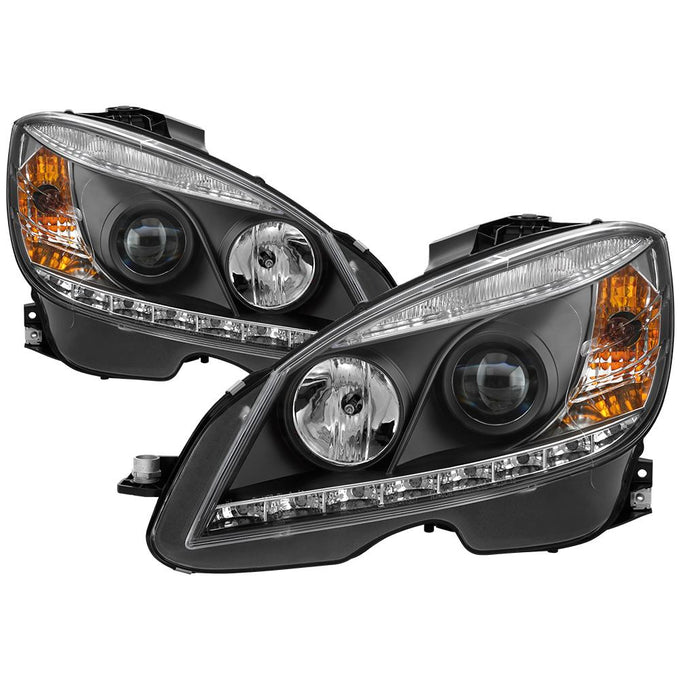 DRL Black Projector Headlights <br>08-11 Mercedes-Benz C63 AMG C300 C350, 08-09 C230 C280