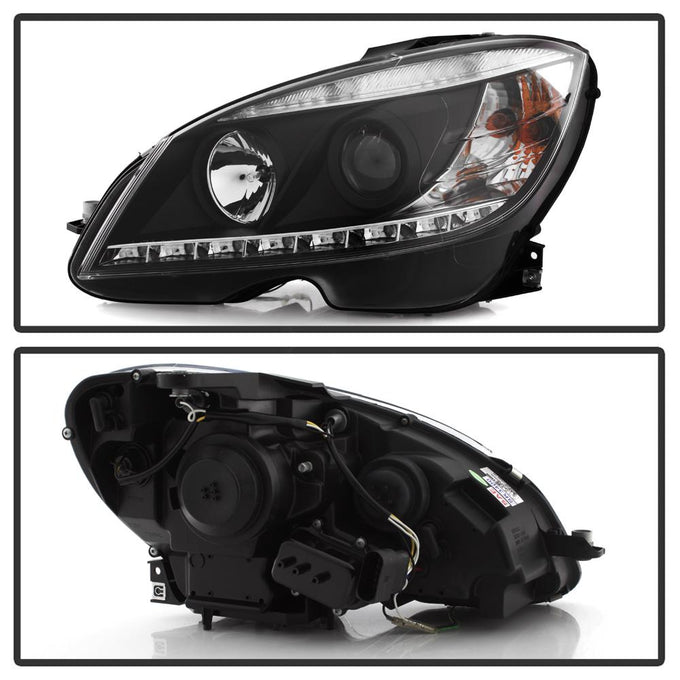 DRL Black Projector Headlights <br>08-11 Mercedes-Benz C63 AMG C300 C350, 08-09 C230 C280