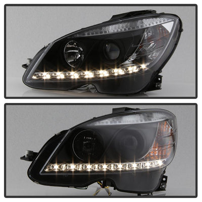 DRL Black Projector Headlights <br>08-11 Mercedes-Benz C63 AMG C300 C350, 08-09 C230 C280
