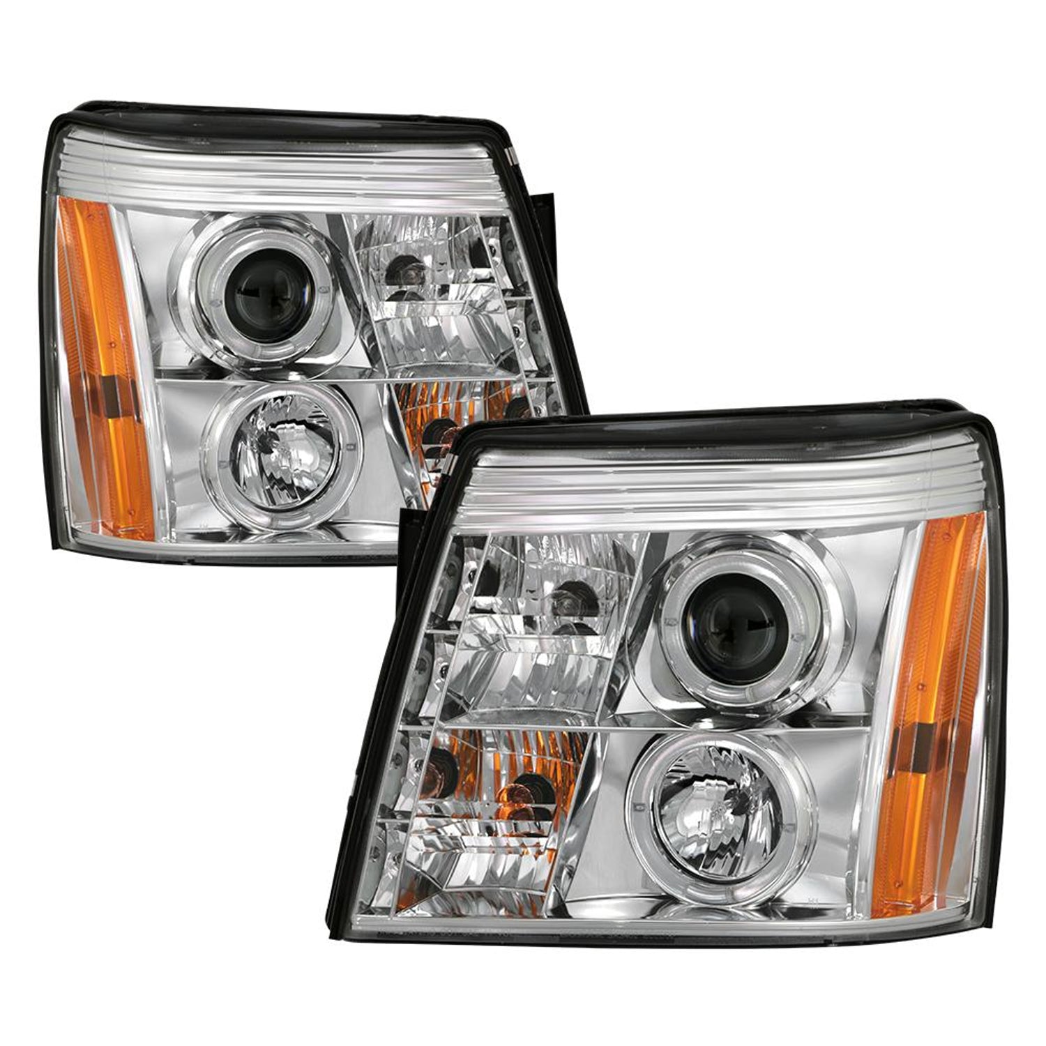 LED Halo Chrome DRL Projector Headlights <br>03-06 Cadillac Escalade Escalade EXT Escalade ESV