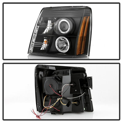LED Halo Black DRL Projector Headlights <br>03-06 Cadillac Escalade Escalade EXT Escalade ESV