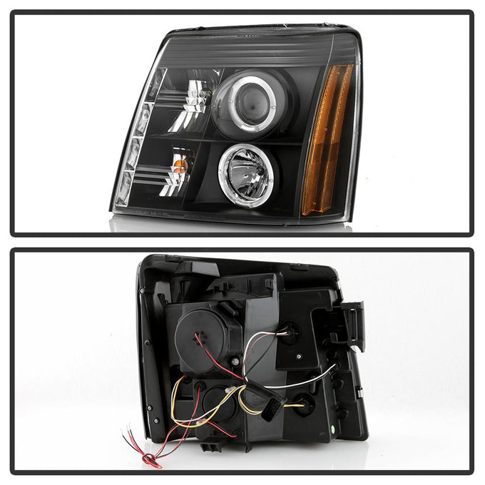 LED Halo Black DRL Projector Headlights <br>03-06 Cadillac Escalade Escalade EXT Escalade ESV