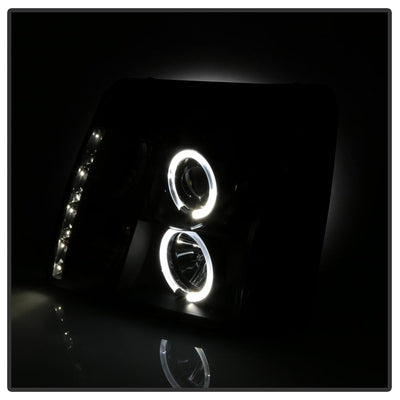LED Halo Black DRL Projector Headlights <br>03-06 Cadillac Escalade Escalade EXT Escalade ESV
