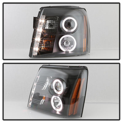 LED Halo Black DRL Projector Headlights <br>03-06 Cadillac Escalade Escalade EXT Escalade ESV