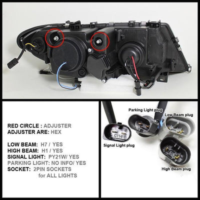 LED Halo Black Projector Headlights 1PC <br>02-05 BMW 325i 325xi 330i 330xi 320i