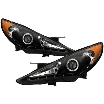 LED Halo Black DRL Projector Headlights <br>11-13 Hyundai Sonata