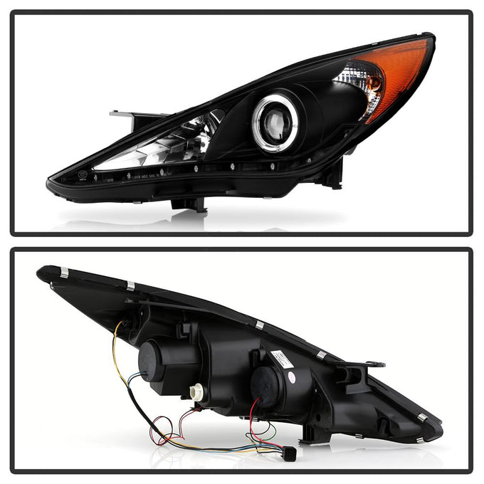 LED Halo Black DRL Projector Headlights <br>11-13 Hyundai Sonata