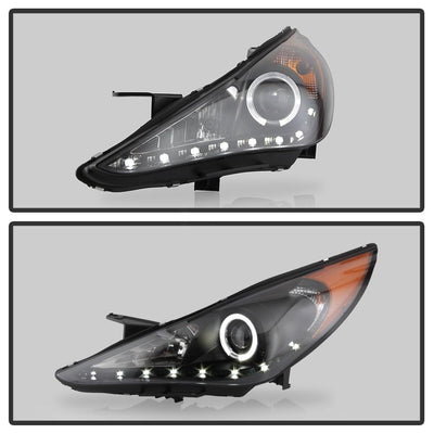 LED Halo Black DRL Projector Headlights <br>11-13 Hyundai Sonata