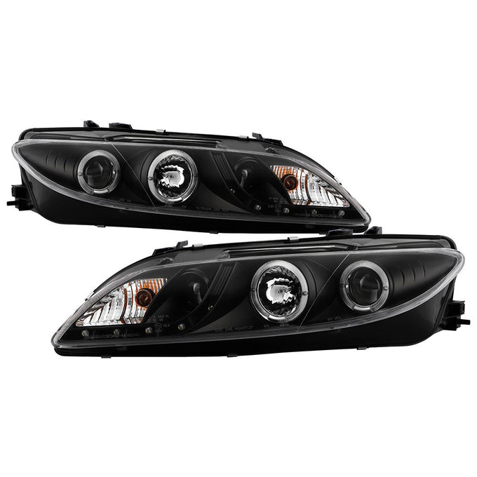 LED Halo Black DRL Projector Headlights <br>03-05 Mazda 6