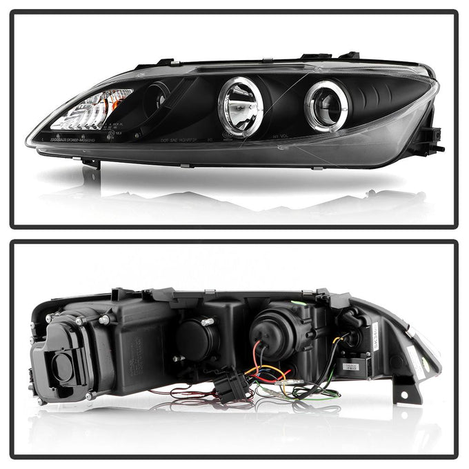 LED Halo Black DRL Projector Headlights <br>03-05 Mazda 6