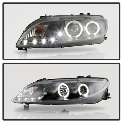 LED Halo Black DRL Projector Headlights <br>03-05 Mazda 6