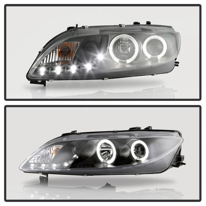 LED Halo Black DRL Projector Headlights <br>03-05 Mazda 6