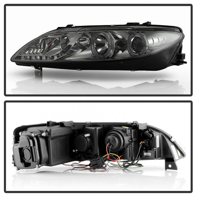 LED Halo Smoke DRL Projector Headlights <br>03-05 Mazda 6