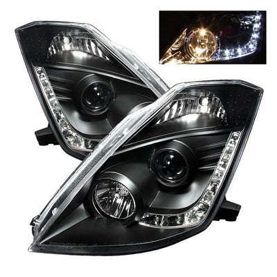 DRL Black Projector Headlights <br>03-05 Nissan 350Z
