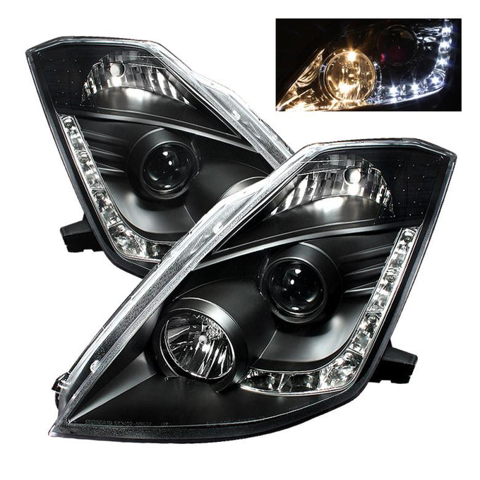 DRL Black Projector Headlights <br>03-05 Nissan 350Z