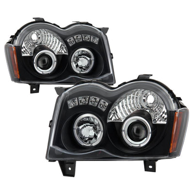 LED Halo Black Projector Headlights <br>08-10 Jeep Grand Cherokee